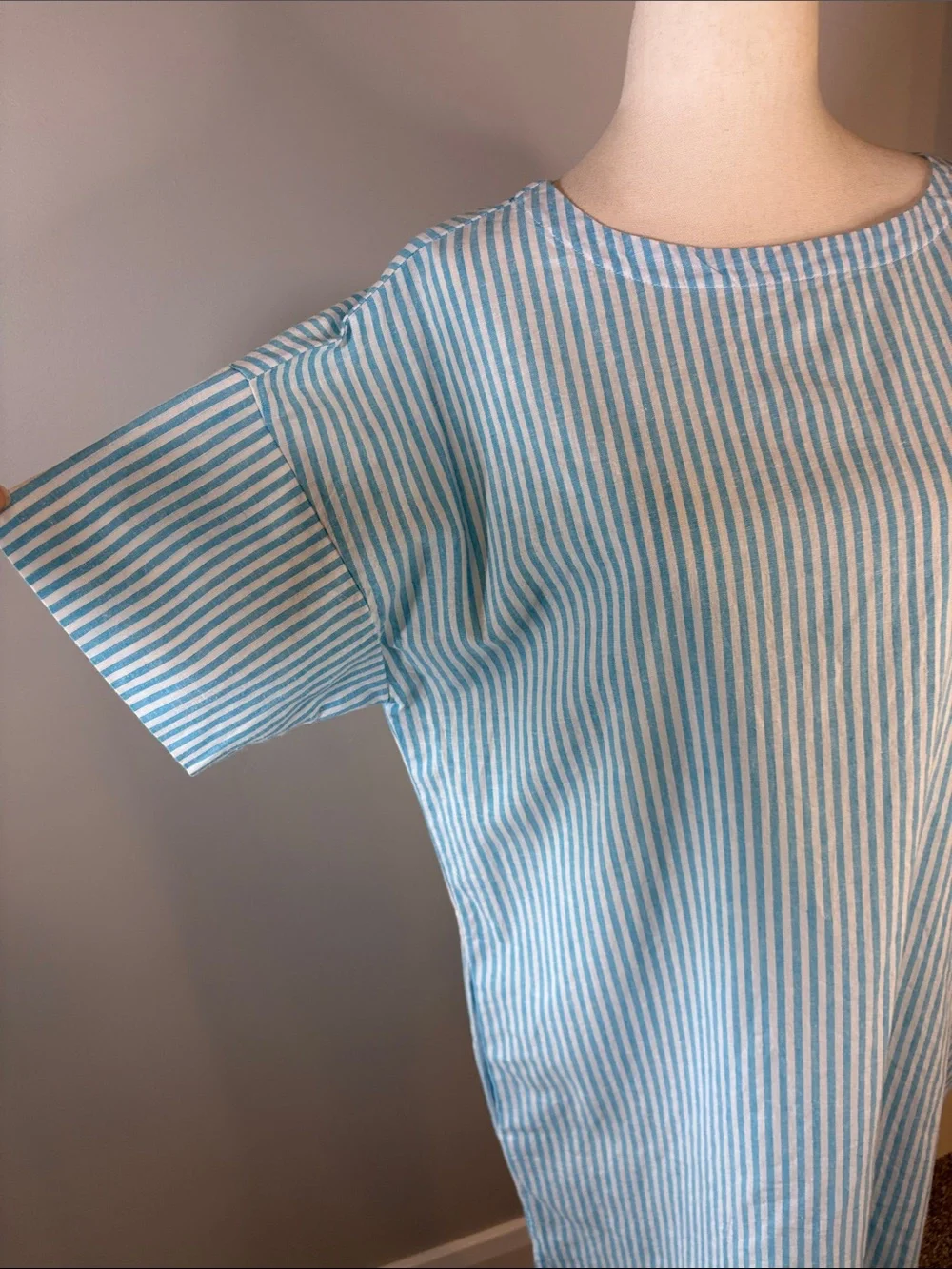 LA RELAXED Paradise Light Aqua Striped Women’s Beach Cover-Up Dress